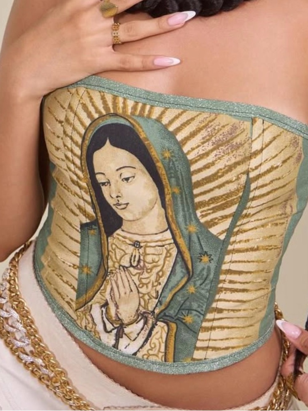 Embellished Virgin Mary tapestry corset - Picture 7 of 7